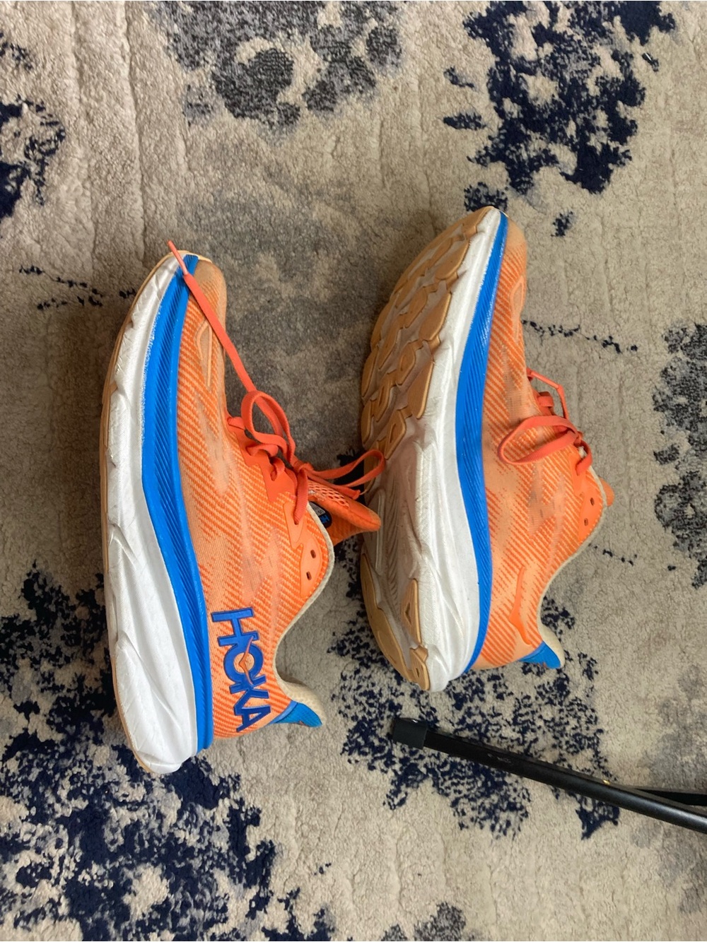 Men’s Hoka Orange Running Shoes with Blue Highlights - Picture 3 of 6